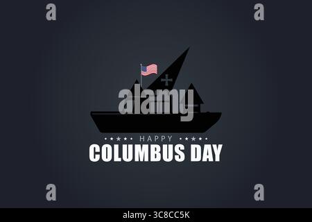 Columbus Day Illustration with Historic Ship and Flag Stock Vector