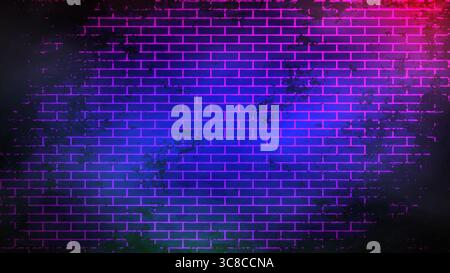 Mystical Neon Glowing Grunge Brick Wall Background Stock Vector