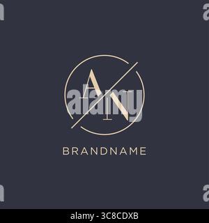 Initial letter AN logo with simple circle line elegant look monogram logo style vector graphic Stock Vector