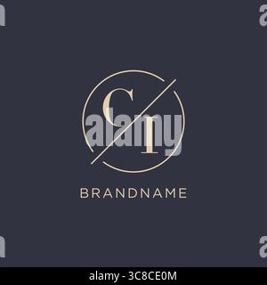 Initial letter CI logo with simple circle line elegant look monogram logo style vector graphic Stock Vector