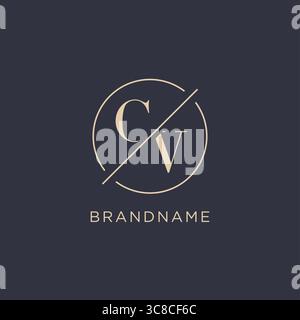 Initial letter CV logo with simple circle line elegant look monogram logo style vector graphic Stock Vector