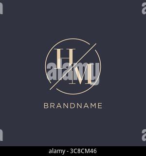 Initial letter HM logo with simple circle line elegant look monogram logo style vector graphic Stock Vector