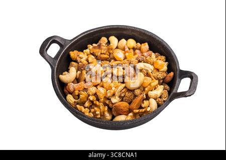 Mix of salted nuts, dry fruits, mix nuts, almond, cashew, pistachio, Hazelnut isolated on white background. Stock Photo