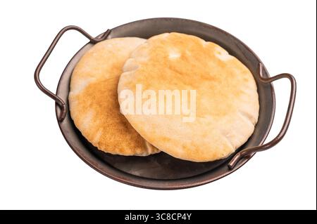 A stack of pita breads isolated on white background. top view. Stock Photo