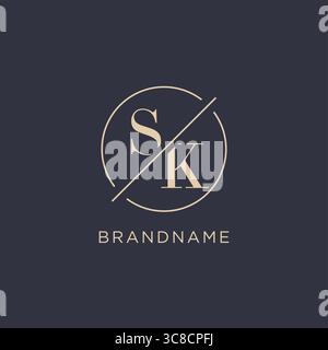 Initial letter SK logo with simple circle line elegant look monogram logo style vector graphic Stock Vector