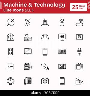 Machine & Technology Line Icons (Vol. 1) Stock Vector