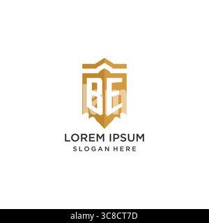 Monogram BE logo with shield geometric shape, elegant luxury initial logo design vector graphic Stock Vector