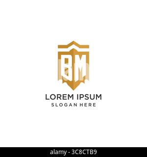 Monogram BM logo with shield geometric shape, elegant luxury initial logo design vector graphic Stock Vector