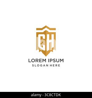 Monogram CH logo with shield geometric shape, elegant luxury initial logo design vector graphic Stock Vector