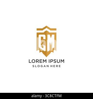 Monogram CM logo with shield geometric shape, elegant luxury initial logo design vector graphic Stock Vector