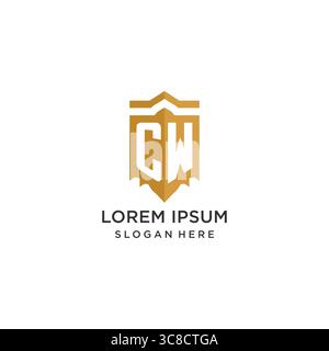 Monogram CW logo with shield geometric shape, elegant luxury initial logo design vector graphic Stock Vector