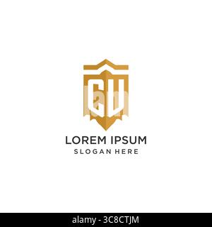 Monogram CU logo with shield geometric shape, elegant luxury initial logo design vector graphic Stock Vector