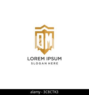 Monogram DM logo with shield geometric shape, elegant luxury initial logo design vector graphic Stock Vector