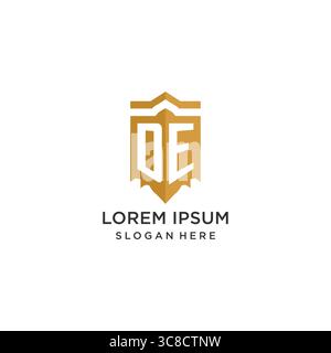 Monogram DE logo with shield geometric shape, elegant luxury initial logo design vector graphic Stock Vector