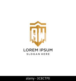 Monogram AW logo with shield geometric shape, elegant luxury initial logo design vector graphic Stock Vector