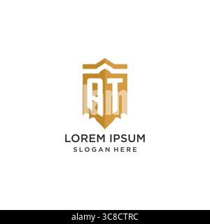 Monogram AT logo with shield geometric shape, elegant luxury initial logo design vector graphic Stock Vector