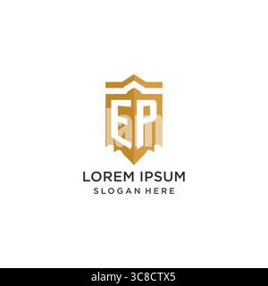 Monogram EP logo with shield geometric shape, elegant luxury initial logo design vector graphic Stock Vector