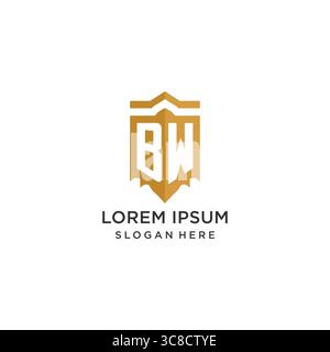 Monogram BW logo with shield geometric shape, elegant luxury initial logo design vector graphic Stock Vector