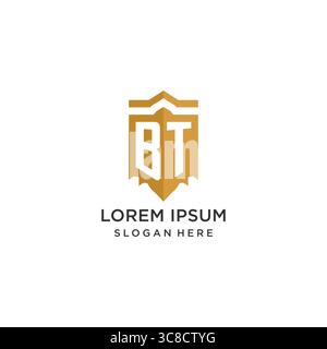 Monogram BT logo with shield geometric shape, elegant luxury initial logo design vector graphic Stock Vector