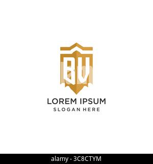 Monogram BV logo with shield geometric shape, elegant luxury initial logo design vector graphic Stock Vector