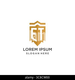 Monogram ET logo with shield geometric shape, elegant luxury initial logo design vector graphic Stock Vector