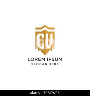 Monogram CV logo with shield geometric shape, elegant luxury initial logo design vector graphic Stock Vector