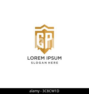 Monogram CP logo with shield geometric shape, elegant luxury initial logo design vector graphic Stock Vector