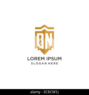 Monogram DN logo with shield geometric shape, elegant luxury initial logo design vector graphic Stock Vector