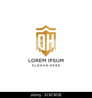 Monogram DH logo with shield geometric shape, elegant luxury initial logo design vector graphic Stock Vector