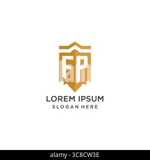 Monogram FP logo with shield geometric shape, elegant luxury initial logo design vector graphic Stock Vector