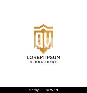 Monogram DV logo with shield geometric shape, elegant luxury initial logo design vector graphic Stock Vector