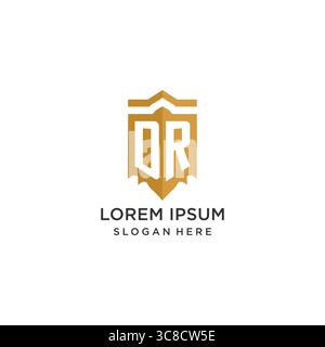 Monogram DR logo with shield geometric shape, elegant luxury initial logo design vector graphic Stock Vector