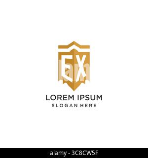Monogram EX logo with shield geometric shape, elegant luxury initial logo design vector graphic Stock Vector