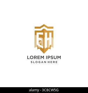 Monogram EH logo with shield geometric shape, elegant luxury initial logo design vector graphic Stock Vector