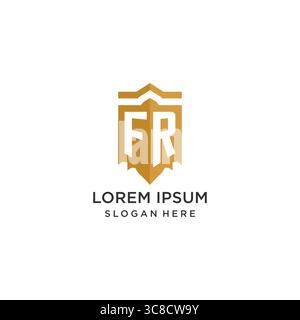 Monogram FR logo with shield geometric shape, elegant luxury initial logo design vector graphic Stock Vector