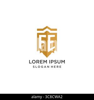 Monogram FE logo with shield geometric shape, elegant luxury initial logo design vector graphic Stock Vector