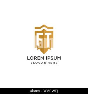 Monogram FT logo with shield geometric shape, elegant luxury initial logo design vector graphic Stock Vector