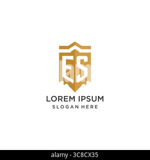 Monogram ES logo with shield geometric shape, elegant luxury initial logo design vector graphic Stock Vector