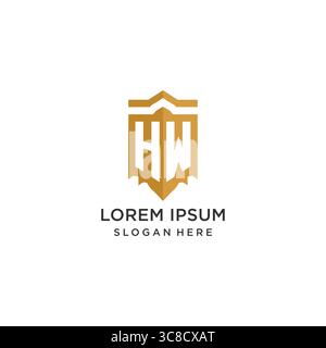 Monogram HW logo with shield geometric shape, elegant luxury initial logo design vector graphic Stock Vector