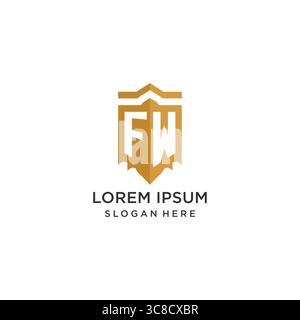 Monogram FW logo with shield geometric shape, elegant luxury initial logo design vector graphic Stock Vector