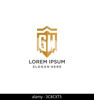 Monogram GW logo with shield geometric shape, elegant luxury initial logo design vector graphic Stock Vector