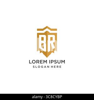 Monogram BR logo with shield geometric shape, elegant luxury initial logo design vector graphic Stock Vector