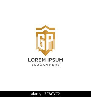 Monogram GP logo with shield geometric shape, elegant luxury initial logo design vector graphic Stock Vector