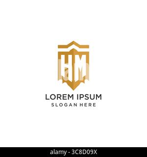 Monogram HM logo with shield geometric shape, elegant luxury initial logo design vector graphic Stock Vector