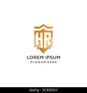 Monogram HR logo with shield geometric shape, elegant luxury initial logo design vector graphic Stock Vector
