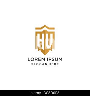 Monogram HV logo with shield geometric shape, elegant luxury initial logo design vector graphic Stock Vector