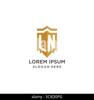 Monogram LN logo with shield geometric shape, elegant luxury initial logo design vector graphic Stock Vector