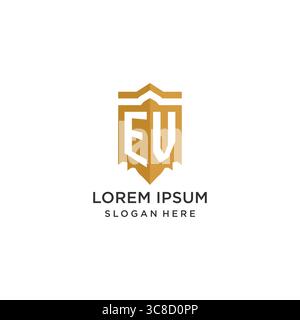 Monogram EV logo with shield geometric shape, elegant luxury initial logo design vector graphic Stock Vector