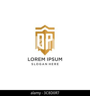 Monogram DP logo with shield geometric shape, elegant luxury initial logo design vector graphic Stock Vector