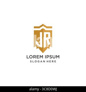 Monogram JR logo with shield geometric shape, elegant luxury initial logo design vector graphic Stock Vector